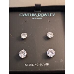 Cynthia Rowley New York Sterling Silver Two Pair CZ Stud Earrings